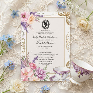Budget Purple Florals regency Bridal Shower Invitation