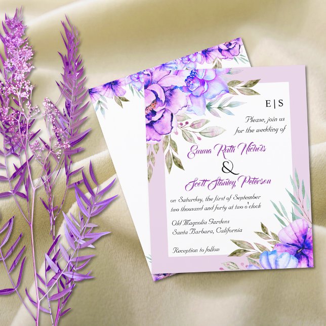 BUDGET purple flowers floral wedding invitatation (Creator Uploaded)