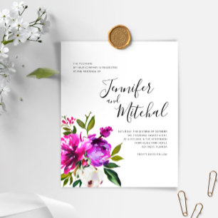 BUDGET Purple Flowers Minimal Wedding Invitation