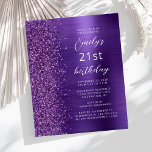 Budget Purple Glam Glitter 21st Birthday Invite<br><div class="desc">The left-hand edge of this modern birthday party invitation features a purple faux glitter border. The customisable text combines white script and sans serif fonts on a purple faux brushed metal background. The reverse side features a matching design.</div>