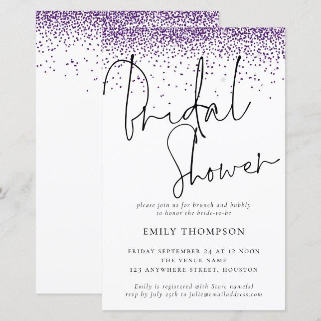 Budget Purple Glitter Bridal Shower Invitation (Front/Back)