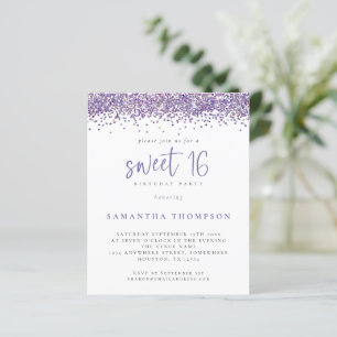 Budget Purple Glitter Sweet 16 Invitation