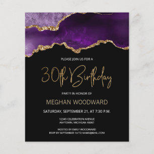 Budget Purple Gold Agate 30th Birthday Invitation