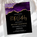 Budget Purple Gold Agate 80th Birthday Invitation<br><div class="desc">This trendy 80th birthday invitation features a watercolor image of an agate geode in shades of purple with faux gold highlights. The words "80th Birthday" appear in faux gold glitter in decorative modern handwriting font. Customise it with the name of the honoree in gold coloured text and the details in...</div>