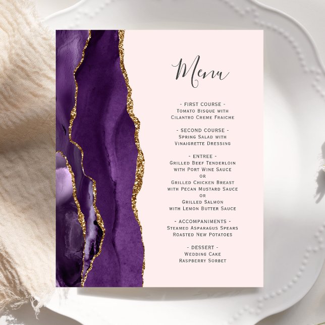 Budget Purple Gold Agate Blush Wedding Menu (Creator Uploaded)