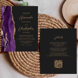 Budget Purple Gold Agate Dark QR Code Wedding