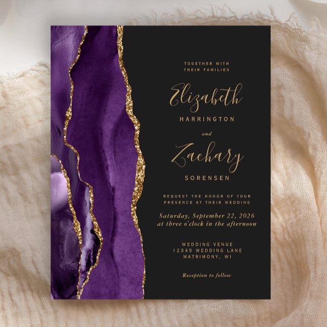 Budget Purple Gold Agate Dark Wedding Invitation (Creator Uploaded)