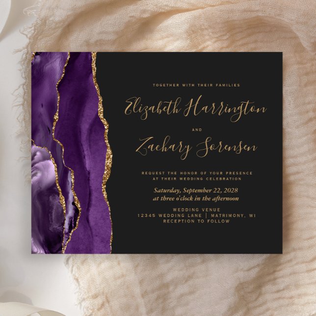 Budget Purple Gold Agate Dark Wedding Invitation (Creator Uploaded)