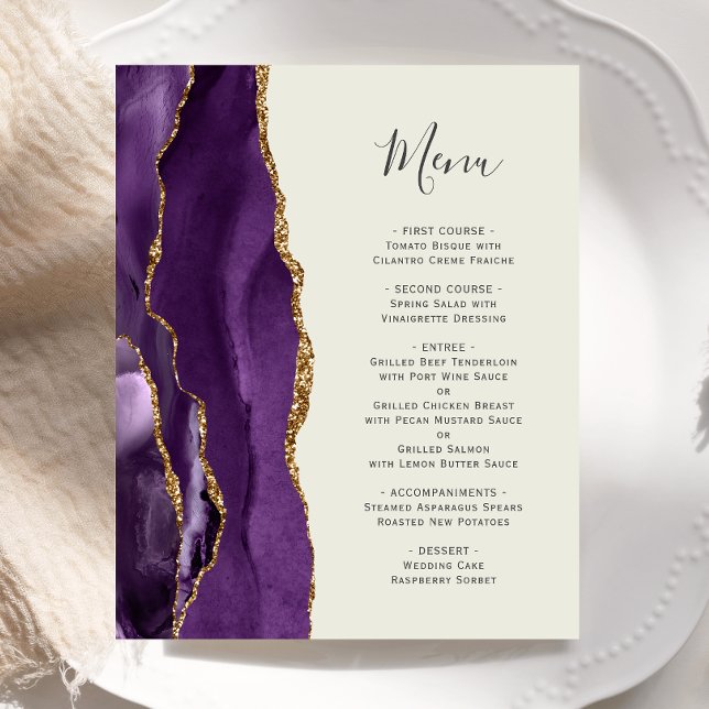 Budget Purple Gold Agate Ivory Wedding Menu (Creator Uploaded)