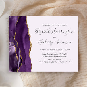 Budget Purple Gold Agate Lavender Wedding Invite