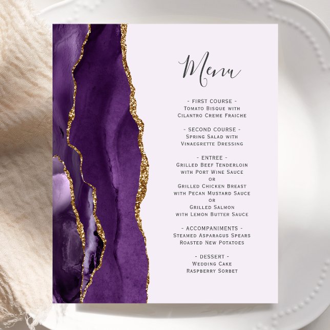 Budget Purple Gold Agate Lavender Wedding Menu (Creator Uploaded)