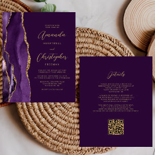 Budget Purple Gold Agate Plum QR Code Wedding