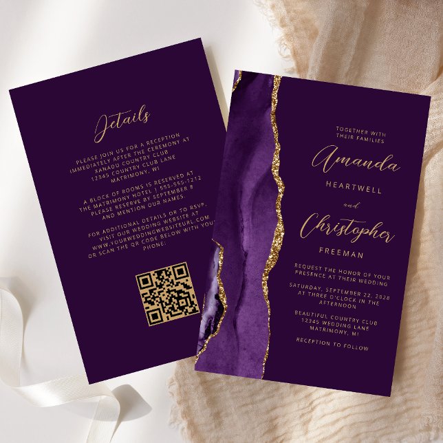 Budget Purple Gold Agate Plum QR Code Wedding (Creator Uploaded)