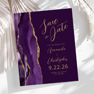Budget Purple Gold Agate Plum Script Save the Date