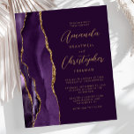 Budget Purple Gold Agate Plum Wedding Invitation<br><div class="desc">The left-hand edge of this elegant modern wedding invitation features a purple watercolor agate border trimmed with faux gold glitter. The customisable text combines gold-coloured script and sans serif fonts on a plum background. The reverse side features a matching purple and gold agate design.</div>