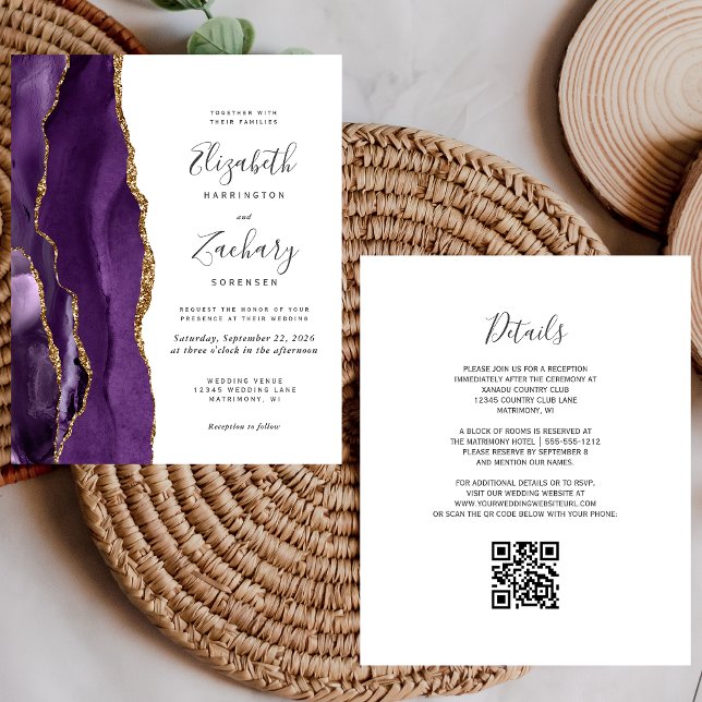 Budget Purple Gold Agate QR Code Wedding (Creator Uploaded)
