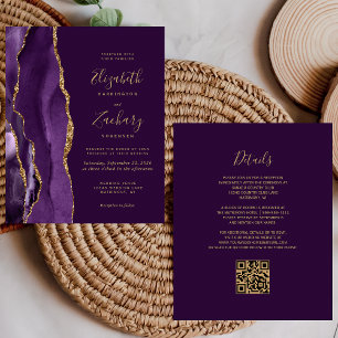 Budget Purple Gold Agate QR Code Wedding Invite