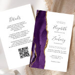 Budget Purple Gold Agate QR Code Wedding Invite<br><div class="desc">The left-hand edge of this elegant modern wedding invitation features a purple watercolor agate border trimmed with faux gold glitter. The customisable text combines handwriting, copperplate and italic fonts in charcoal grey on a white background. Add additional details on the back, along with a QR code to help your guests...</div>