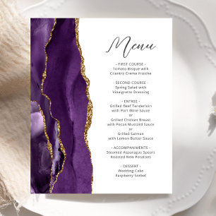 Budget Purple Gold Agate Script Wedding Menu