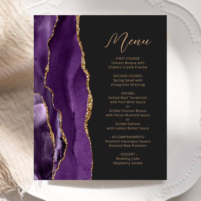 Budget Purple Gold Agate Script Wedding Menu (Creator Uploaded)
