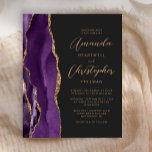 Budget Purple Gold Agate Slate Wedding Invitation<br><div class="desc">The left-hand edge of this elegant modern wedding invitation features a purple watercolor agate border trimmed with faux gold glitter. The customisable text combines gold-coloured script and sans serif fonts on a slate black background. The reverse side features a matching purple and gold agate design. NOTE: Envelopes are not automatically...</div>