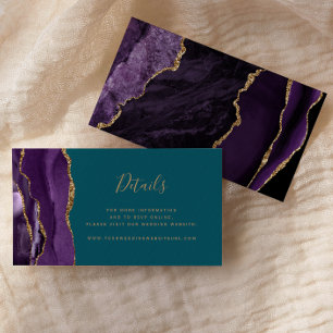 Budget Purple Gold Agate Teal Wedding Website Enclosure Card