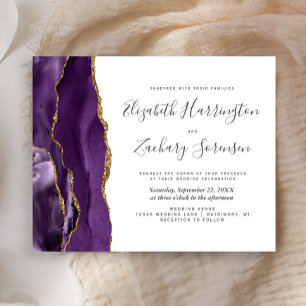 Budget Purple Gold Agate Wedding Invitation