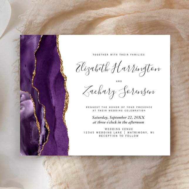 Budget Purple Gold Agate Wedding Invitation (Creator Uploaded)