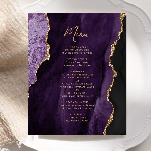 Budget Purple Gold Agate Wedding Menu (Creator Uploaded)