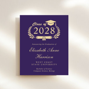Budget Purple Gold College Graduation Announcement