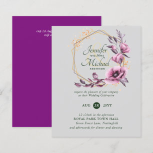 BUDGET Purple Gold Floral Wedding Invitations
