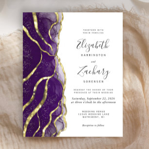 Budget Purple Gold Ink Wedding Invitation