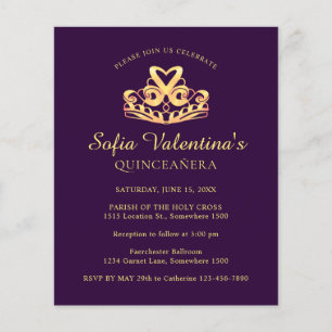 Budget Purple Gold Tiara Quinceanera Invitation