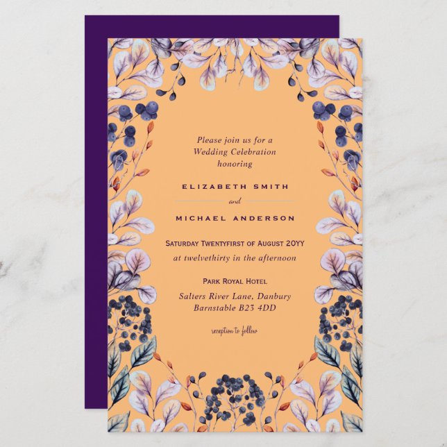 BUDGET Purple Lavender Leaves Wedding Invites A9 (Front/Back)