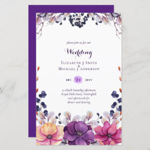 BUDGET Purple Lavender Leaves Wedding Invites A9