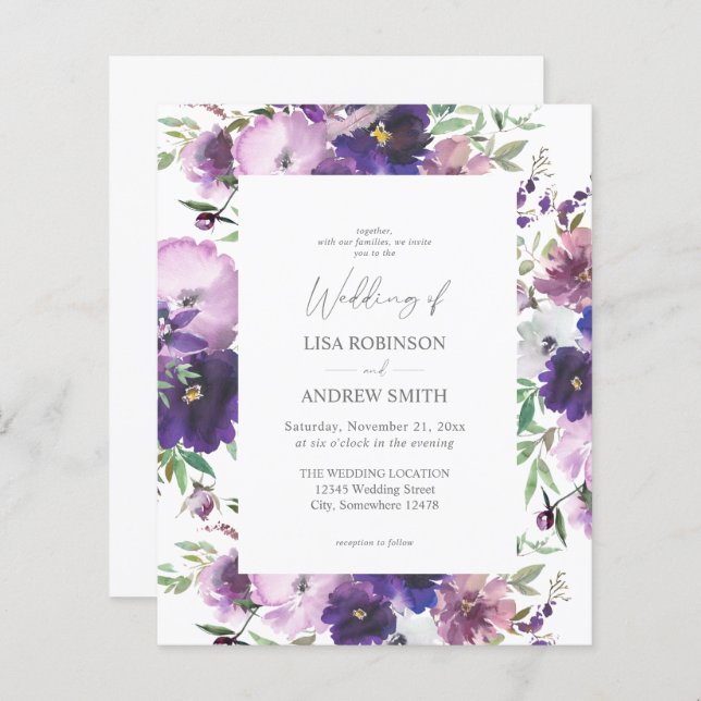 Budget Purple- Lavender & Violet Floral 2 Wedding (Front/Back)