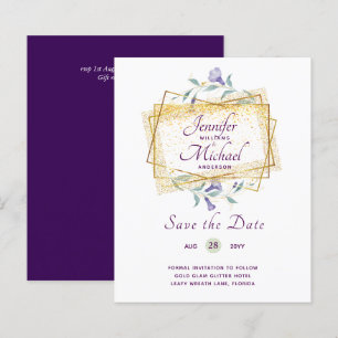 Budget Purple Leafy Floral Wedding Save Dates