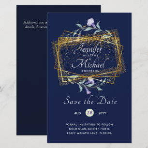Budget Purple Leafy Floral Wedding Save Dates