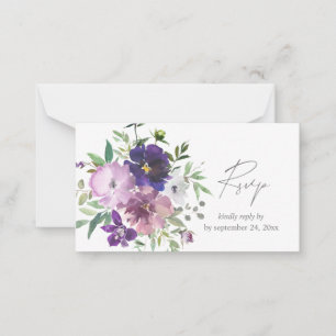 Budget Purple- Light & Dark Floral 2SM Meal RSVP Card