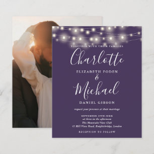 Budget Purple Lights Photo Wedding Invitation