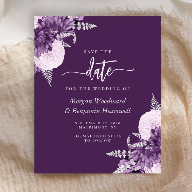 Budget Purple Lilac Silver Floral Save the Date (Creator Uploaded)