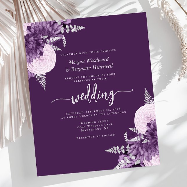 Budget Purple Lilac Silver Floral Wedding Invite (Creator Uploaded)