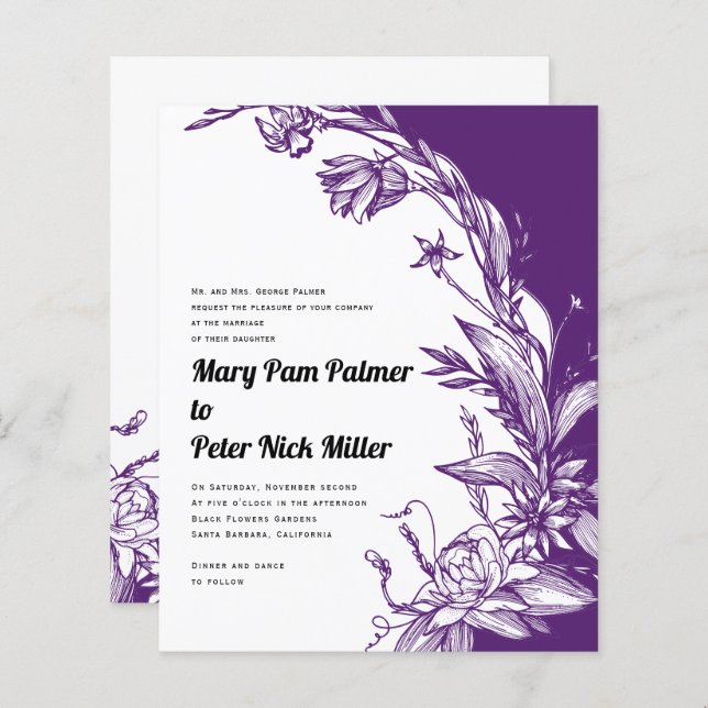 BUDGET purple line art floral wedding (Front/Back)