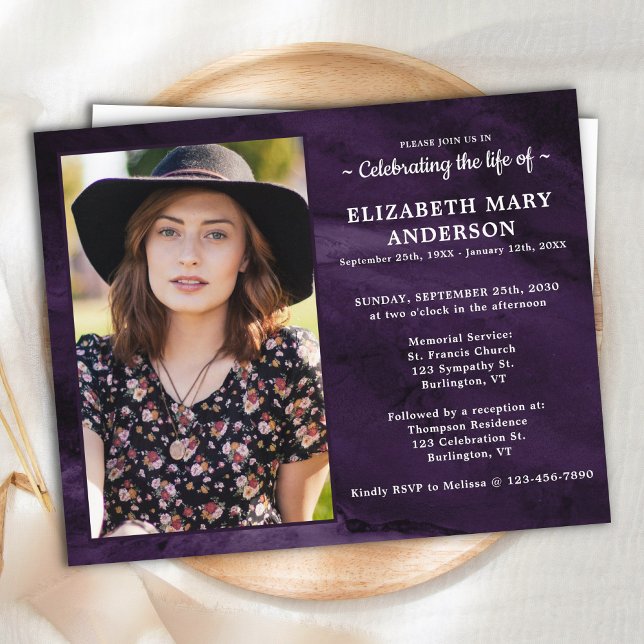 Budget Purple Marble Celebration Life Invitation (Creator Uploaded)