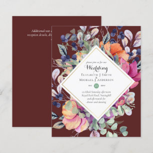BUDGET Purple Orange Floral Wedding Invitations