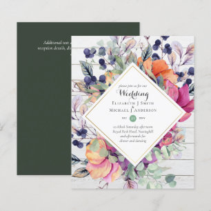BUDGET Purple Orange Floral Wedding Invitations
