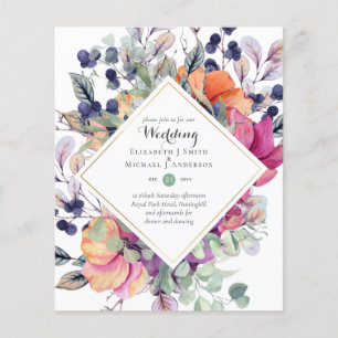 BUDGET Purple Orange Floral Wedding Invitations Flyer