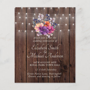 BUDGET Purple Orange Floral Wedding Invite