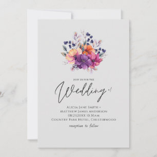 BUDGET Purple Orange Floral Wedding Invite