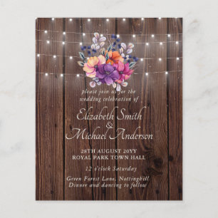 BUDGET Purple Orange Floral Wedding Invite Flyer